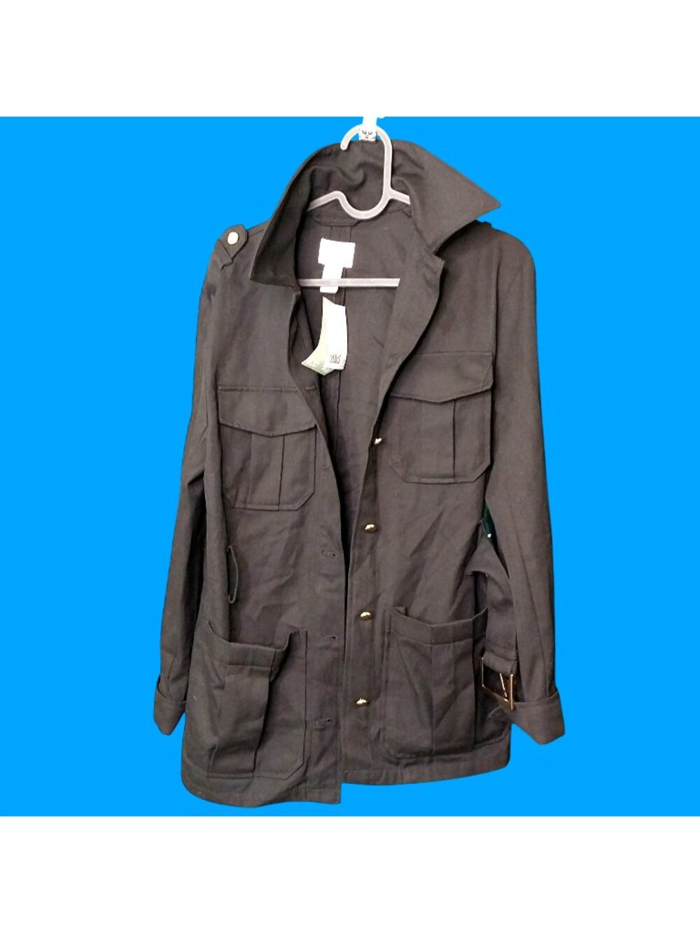 Women XS H&M Black Military-Style Jacket W Multiple Pockets